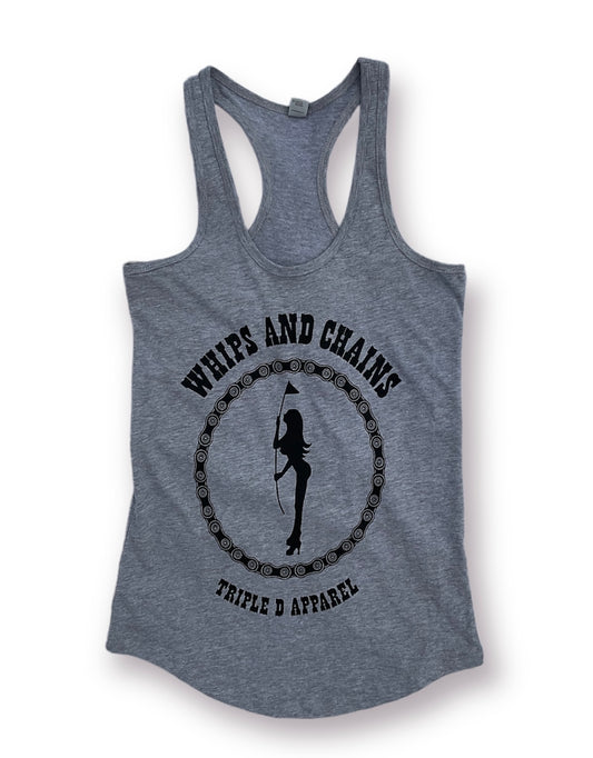 Whips and Chains FRONT Racer Back Athletic Heather